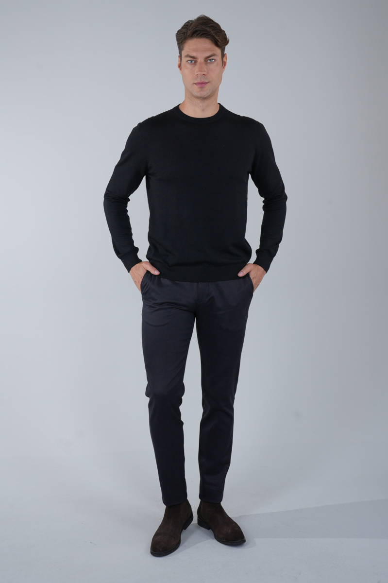 Erkek Siyah Bisiklet Yaka Yün Triko - 5