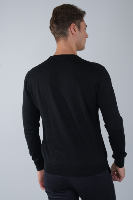 Erkek Siyah Bisiklet Yaka Yün Triko - 2