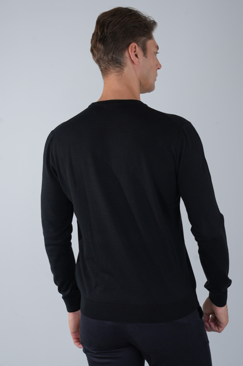 Erkek Siyah Bisiklet Yaka Yün Triko (1)