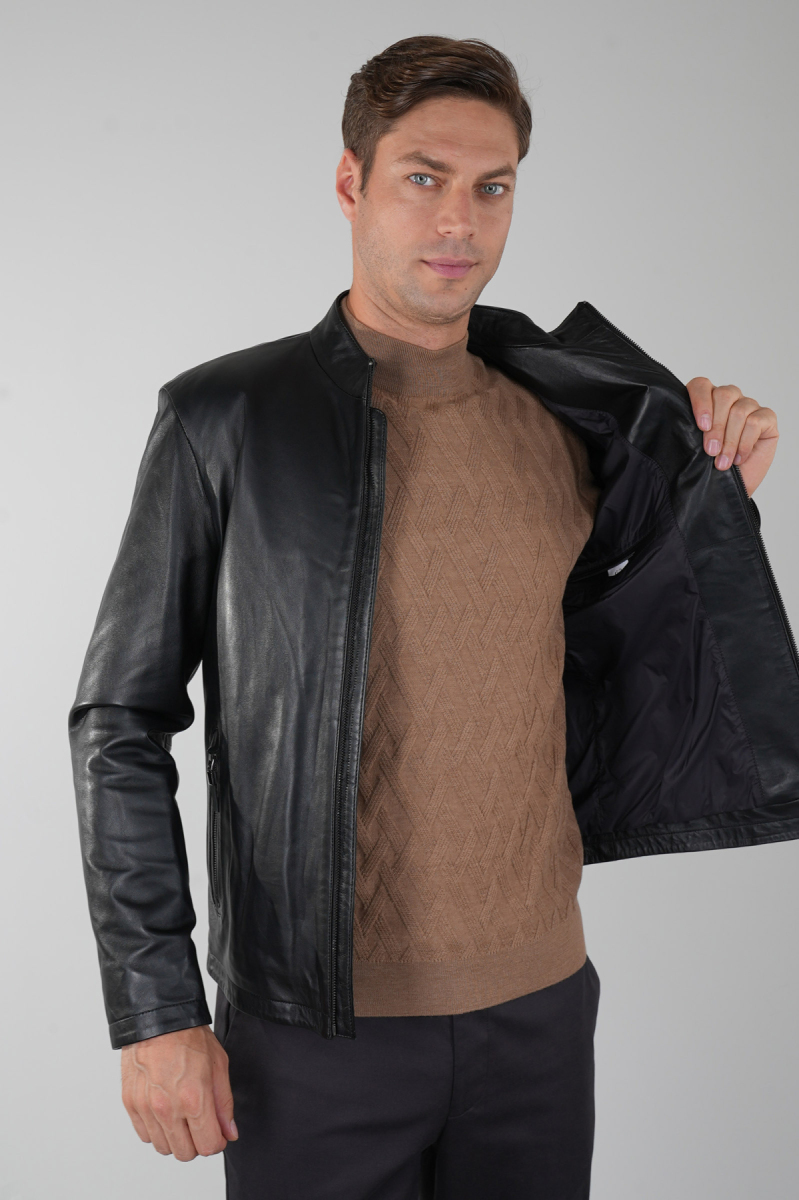 Erkek Siyah Gerçek Deri Ceket - 4