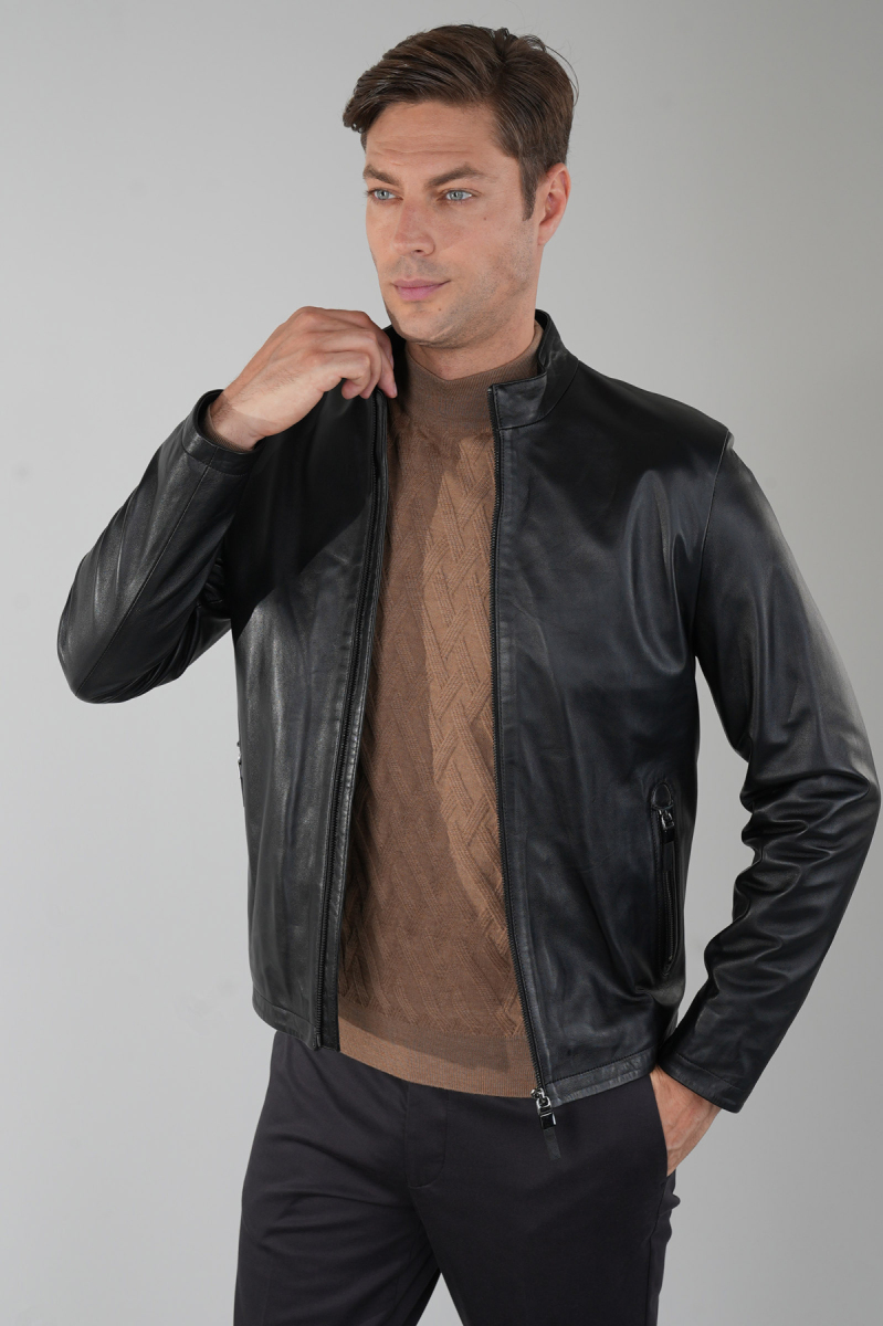 Erkek Siyah Gerçek Deri Ceket - 5