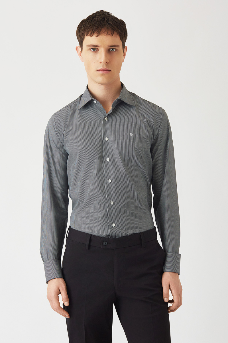 Erkek Siyah Pamuk Regular Fit Klasik Uzun Kol Gömlek