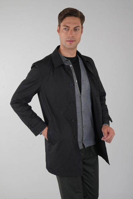 Erkek Siyah Pardösü Trençkot - 5