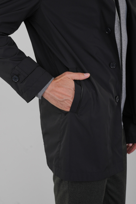 Erkek Siyah Pardösü Trençkot - 3
