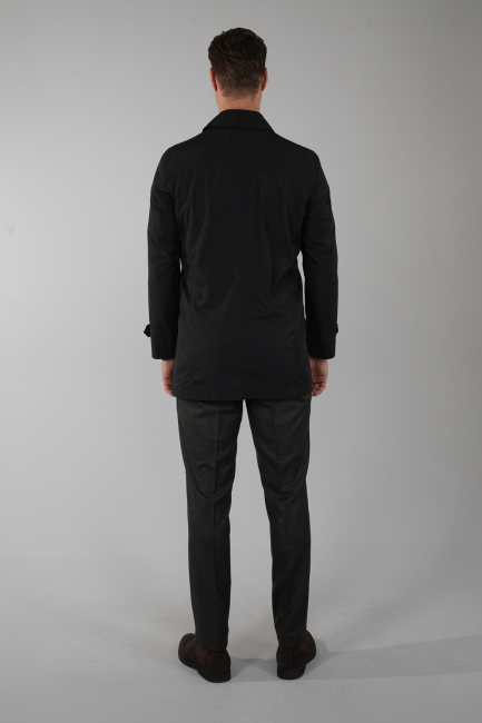 Erkek Siyah Pardösü Trençkot (1)