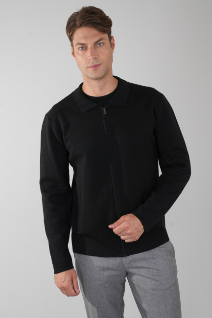 Erkek Siyah Yün Akrilik Hırka - 1