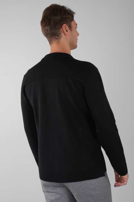 Erkek Siyah Yün Akrilik Hırka - 2