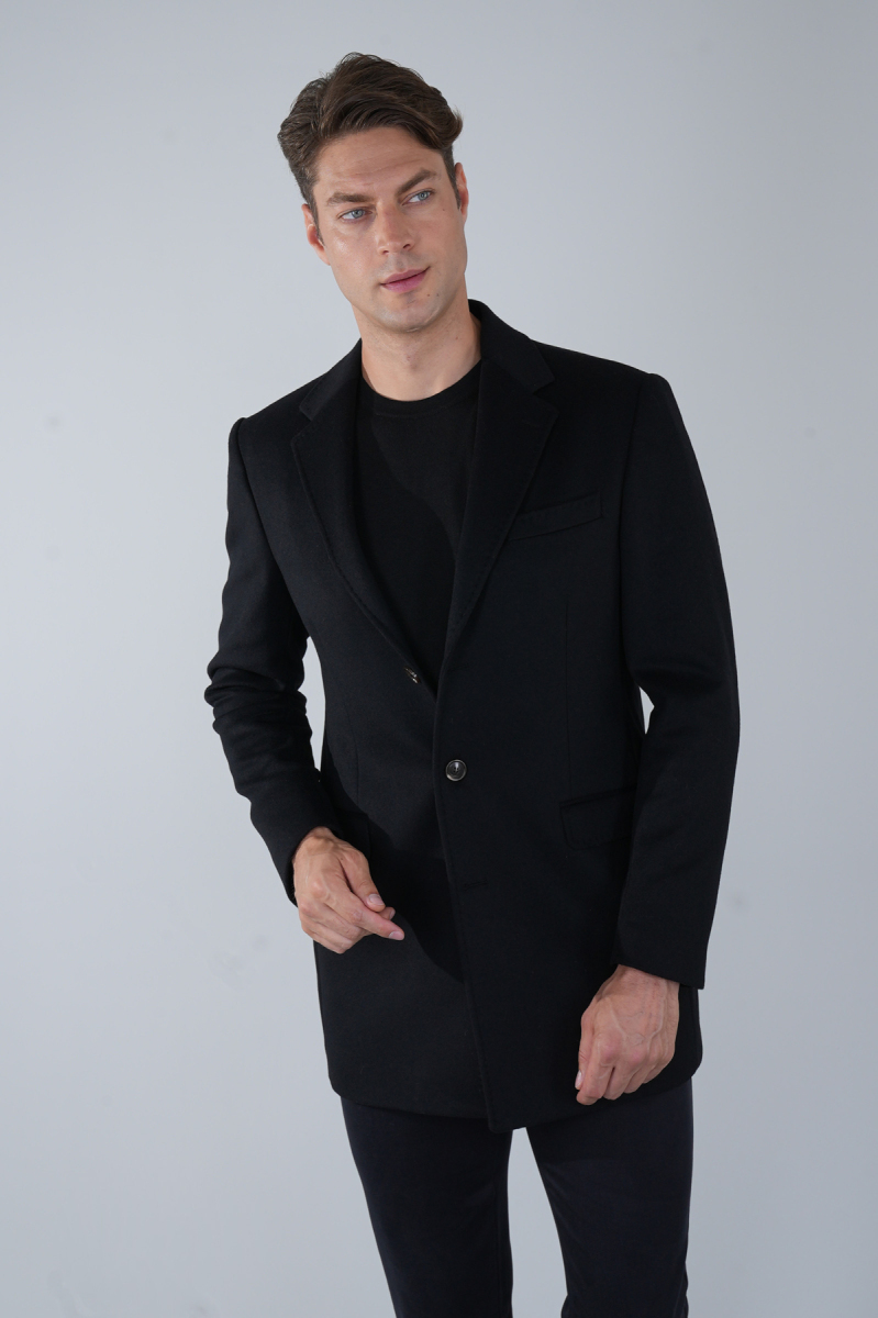 Erkek Siyah Yün Kaşmir Palto