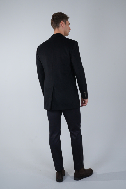 Erkek Siyah Yün Kaşmir Palto (1)