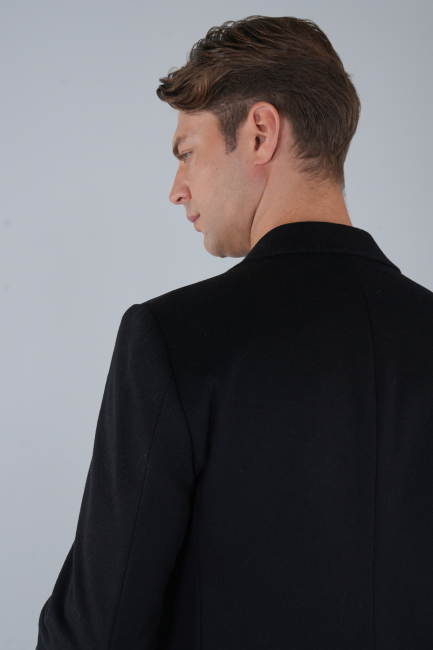 Erkek Siyah Yün Kaşmir Palto - 3