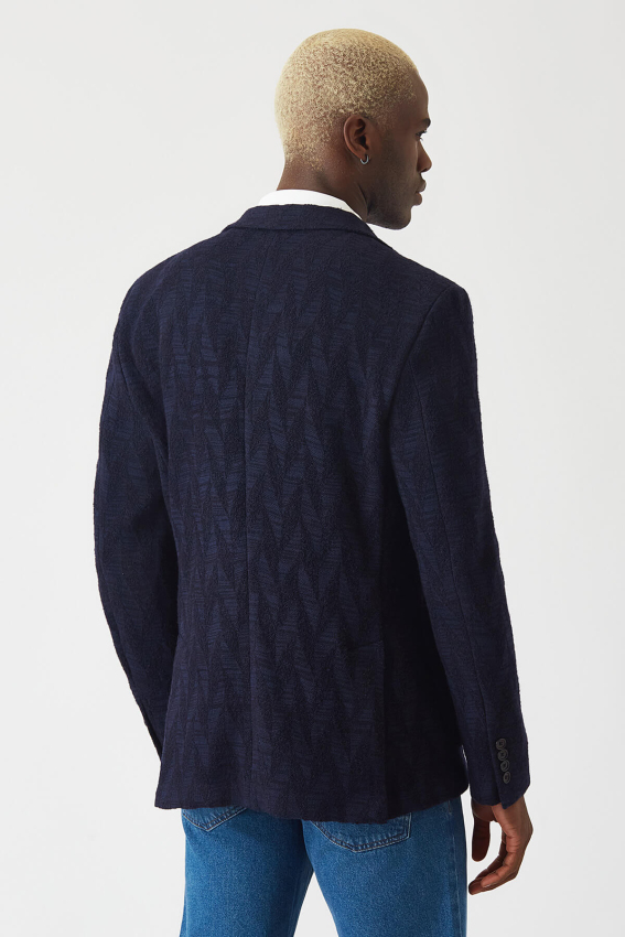 Erkek Slim Fit 6 Drop Desenli Blazer Ceket Koyu-Lacivert - 2