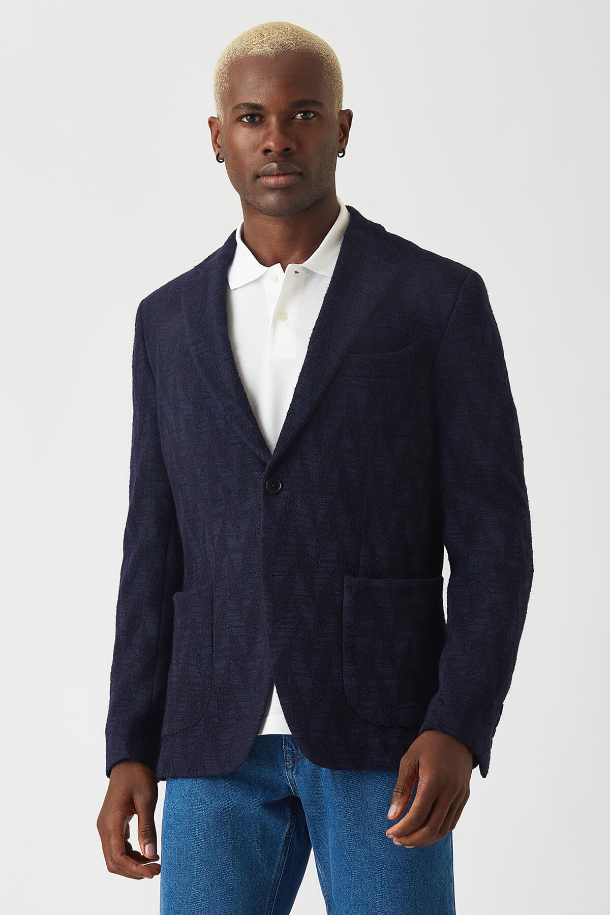 Slim Fit Drop 6 Desenli Blazer Lacivert Erkek Ceket