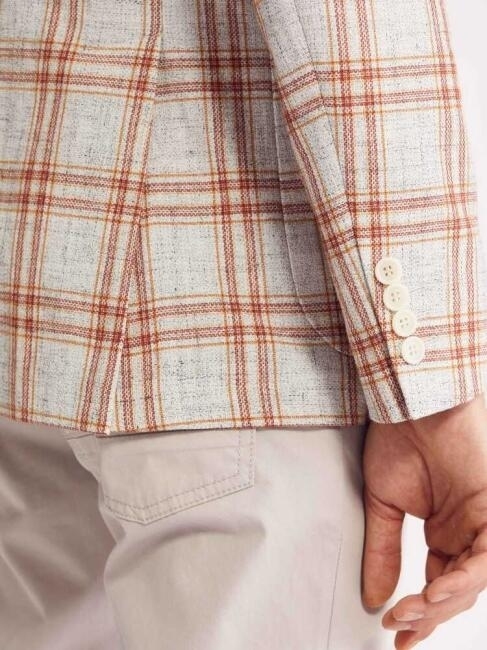Erkek Slim Fit Ekoseli Ceket Bej - 4