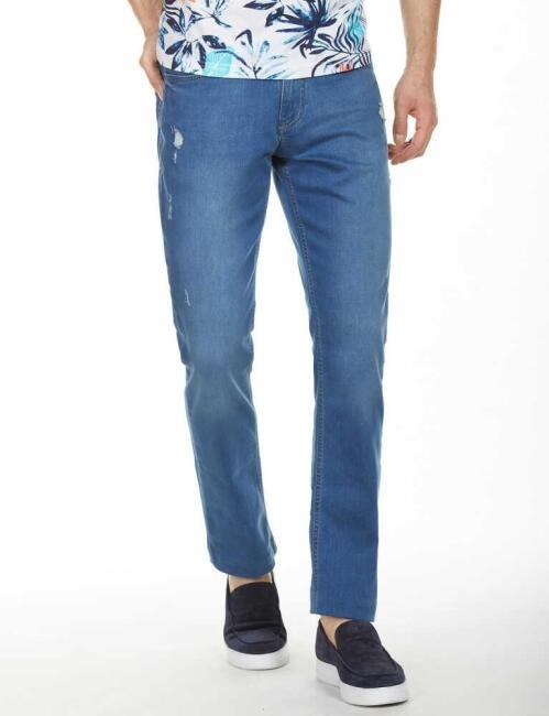 Slim Fit İndigo Jean Erkek Pantolon - 1
