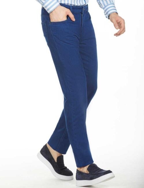 Slim Fit Koyu Lacivert Jean Erkek Pantolon - 4