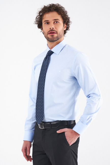 Slim Fit Mavi Klasik Erkek Gömlek - Bisse
