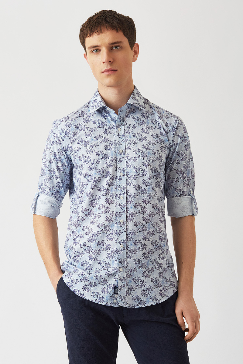 Slim Fit Mavi Spor Erkek Gömlek