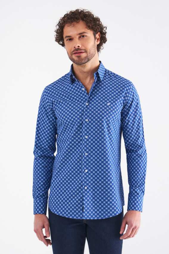 Slim Fit Lacivert Spor Erkek Gömlek - 1