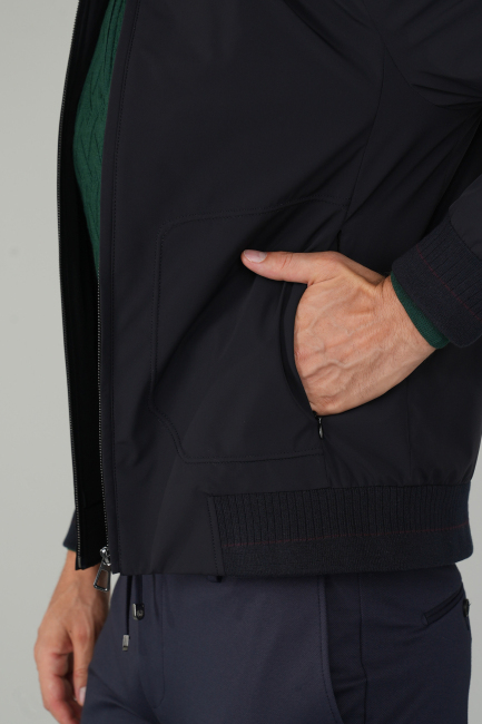 Erkek Triko Detaylı Lacivert Mont - 5