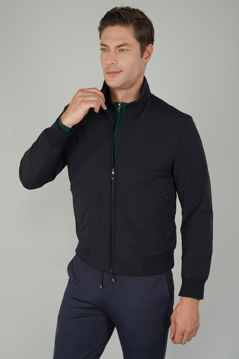 Erkek Triko Detaylı Lacivert Mont