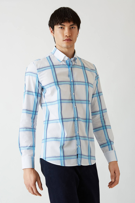 Erkek Turkuaz Paşa Yaka Regular Fit Pamuk Spor Gömlek - 5