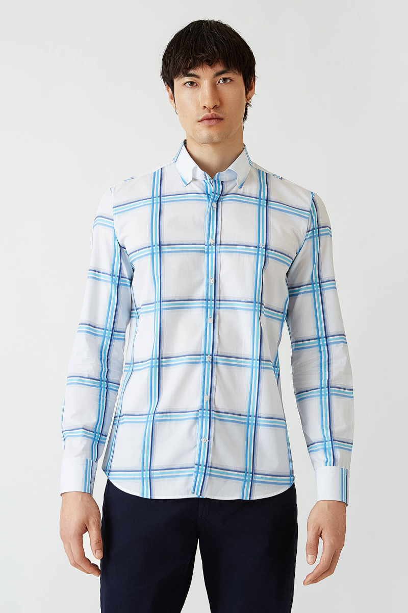 Erkek Turkuaz Paşa Yaka Regular Fit Pamuk Spor Gömlek - 4