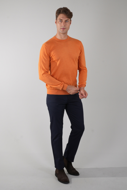 Erkek Turuncu Bisiklet Yaka Yün Triko - 5