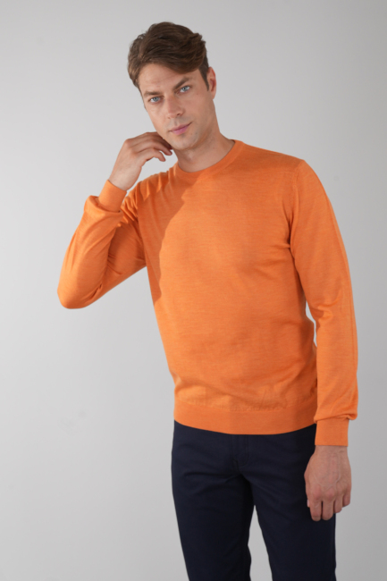 Erkek Turuncu Bisiklet Yaka Yün Triko 