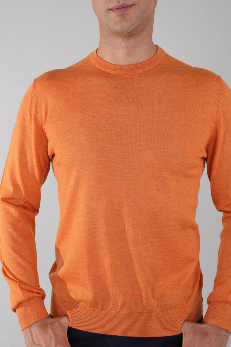 Erkek Turuncu Bisiklet Yaka Yün Triko - 3