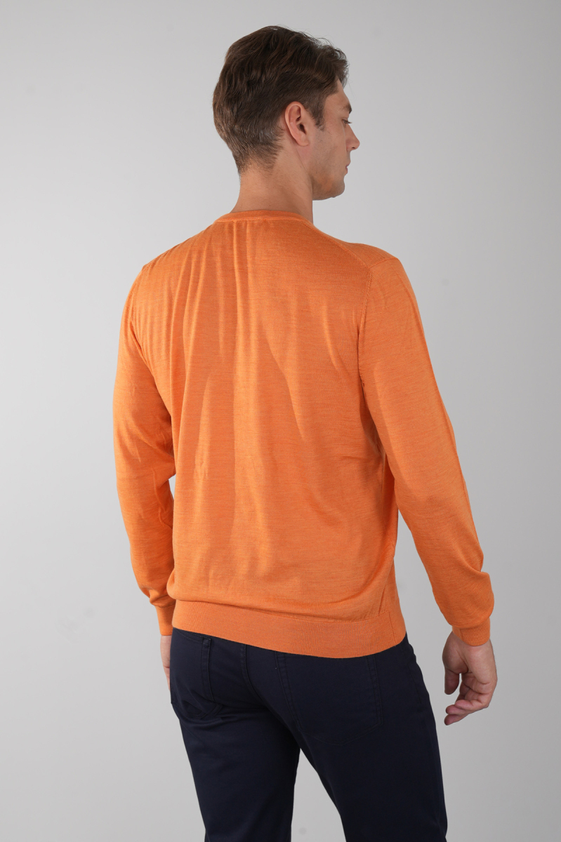 Erkek Turuncu Bisiklet Yaka Yün Triko (1)
