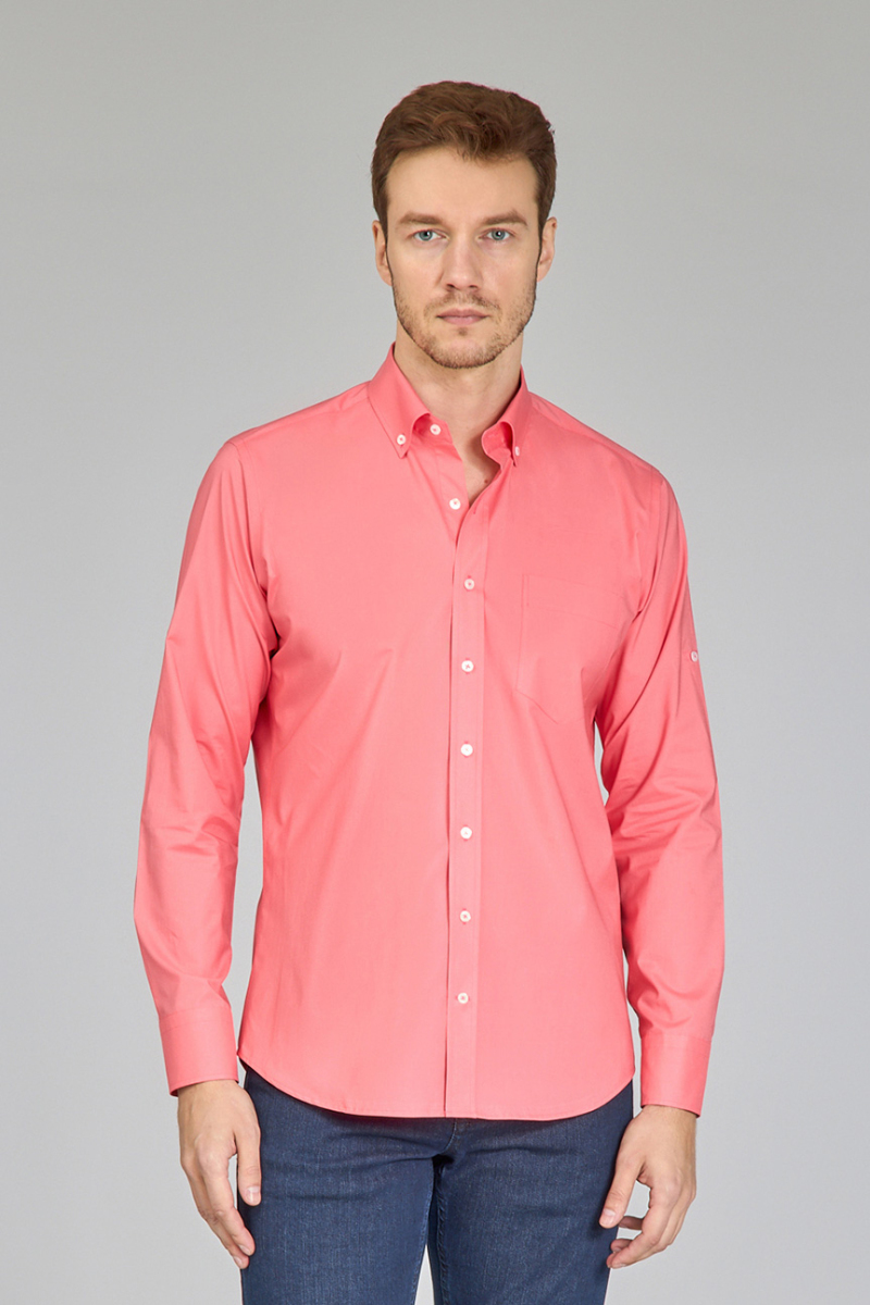 Erkek Turuncu Regular Fit Paşa Yaka Gömlek