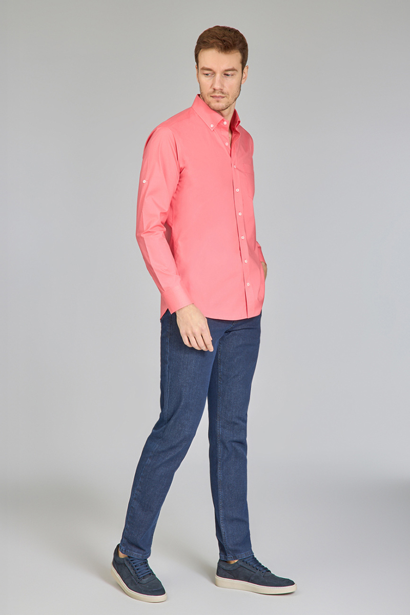 Erkek Turuncu Regular Fit Paşa Yaka Gömlek - 3