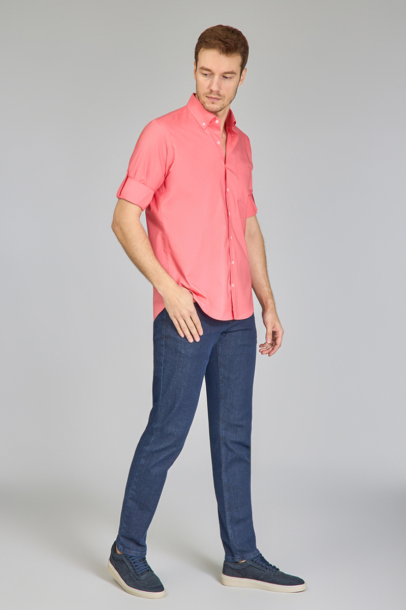 Erkek Turuncu Regular Fit Paşa Yaka Gömlek - 6