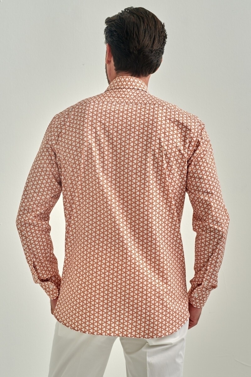 Erkek Turuncu Regular Fit Uzun Kol Klasik Yaka Spor Gömlek (1)