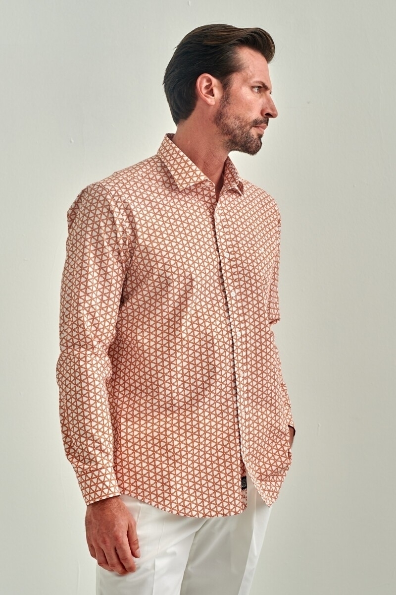 Erkek Turuncu Regular Fit Uzun Kol Klasik Yaka Spor Gömlek - 4