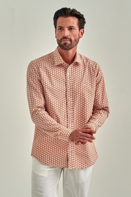 Erkek Turuncu Regular Fit Uzun Kol Klasik Yaka Spor Gömlek - 5