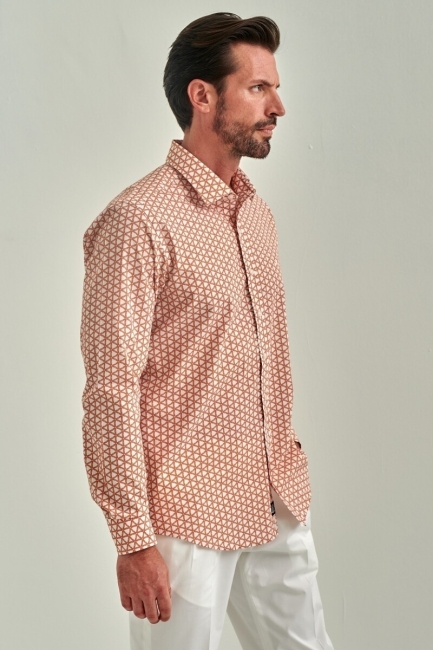 Erkek Turuncu Regular Fit Uzun Kol Klasik Yaka Spor Gömlek - 1