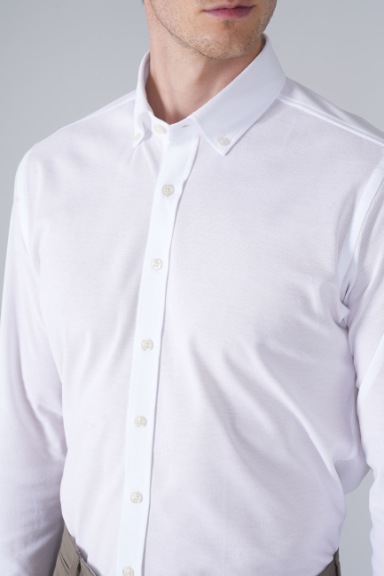 Erkek Uzun Kol Paşa Yaka Pamuk Örme Cepsiz Beyaz Gömlek - 3
