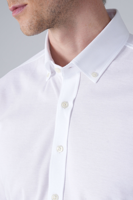 Erkek Uzun Kol Paşa Yaka Pamuk Örme Cepsiz Beyaz Gömlek - 4