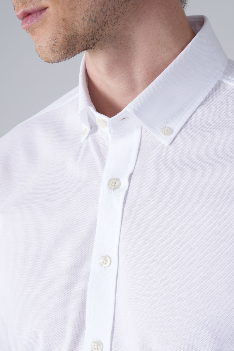 Erkek Uzun Kol Paşa Yaka Pamuk Örme Cepsiz Beyaz Gömlek - 4