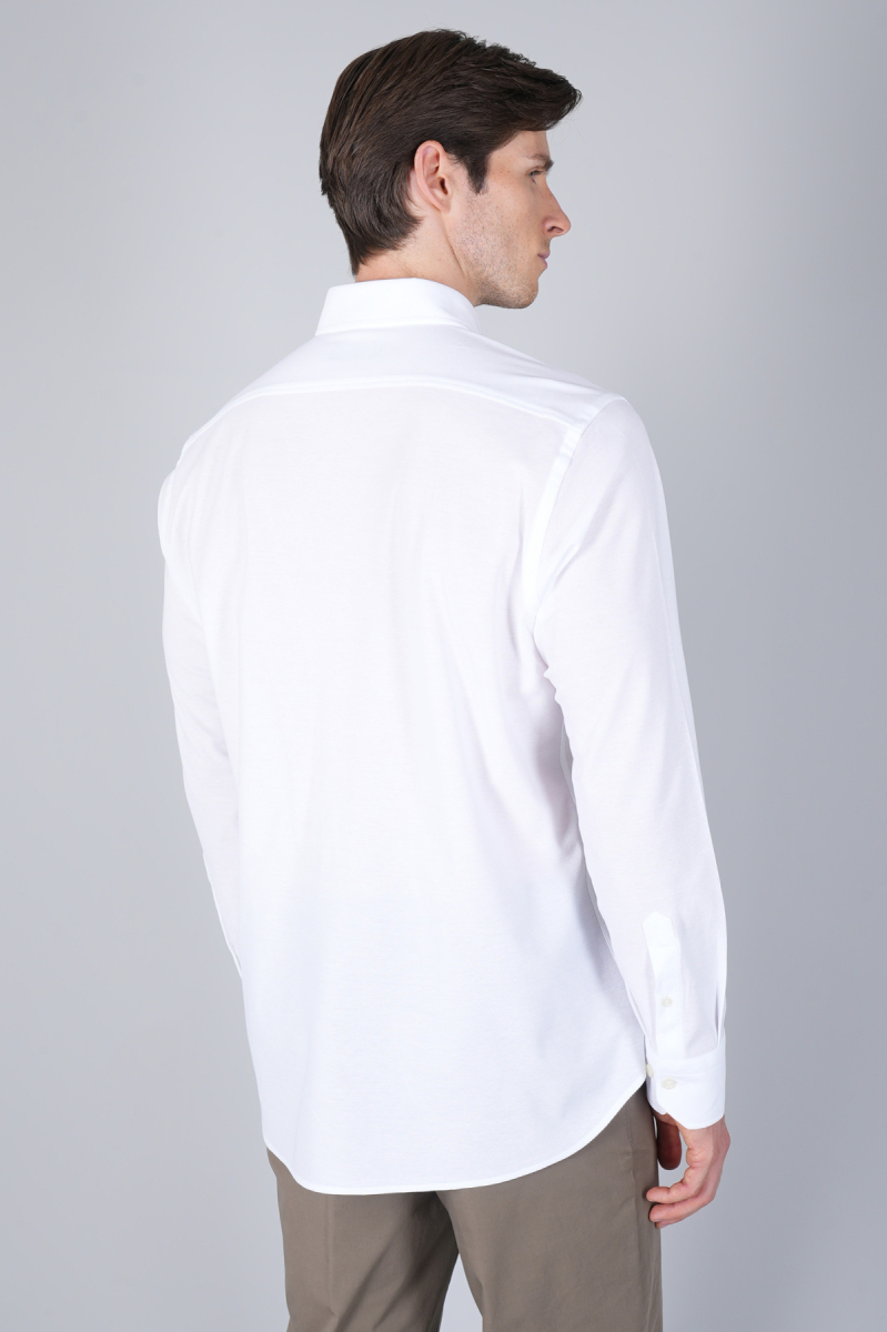 Erkek Uzun Kol Paşa Yaka Pamuk Örme Cepsiz Beyaz Gömlek (1)