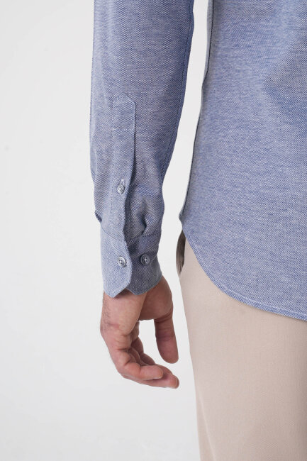 Erkek Uzun Kol Paşa Yaka Pamuk Örme Cepsiz Lacivert Gömlek - 7