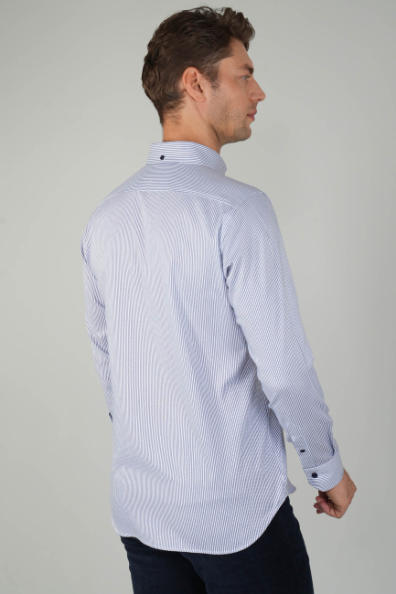 Erkek Uzun Kollu Lacivert Düğmeli Pamuk Gömlek (1)