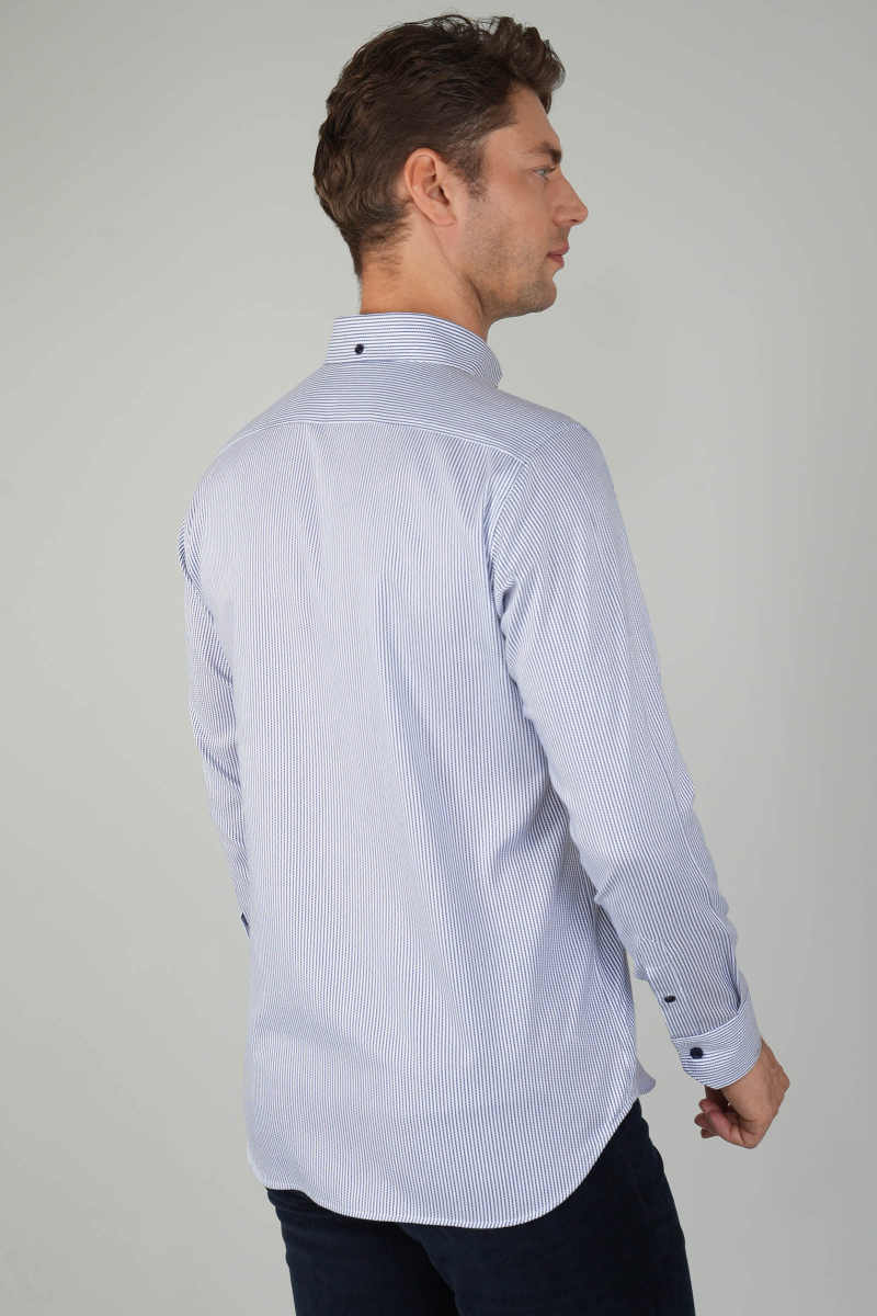 Erkek Uzun Kollu Lacivert Düğmeli Pamuk Gömlek - 2