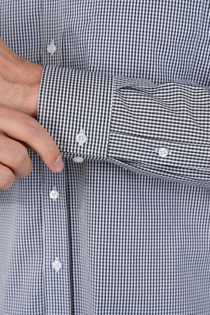 Erkek Uzun Kollu İtalyan Yaka Siyah Çizgili Pamuk Gömlek - 3