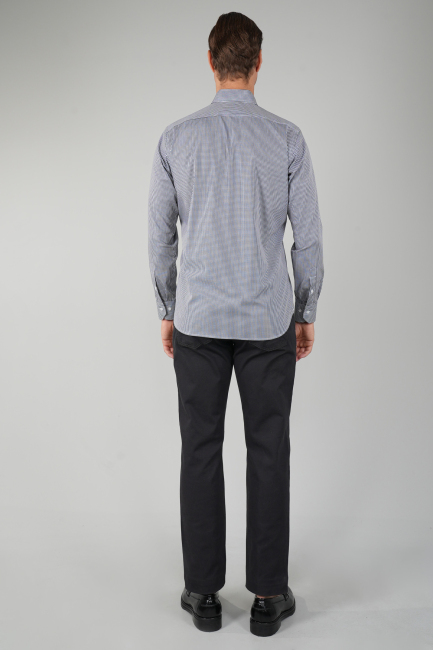 Erkek Uzun Kollu İtalyan Yaka Siyah Çizgili Pamuk Gömlek - 5