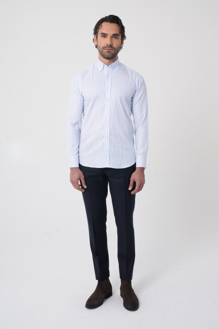 Erkek Uzun Kollu Mavi Desenli Regular Fit Gömlek - 4
