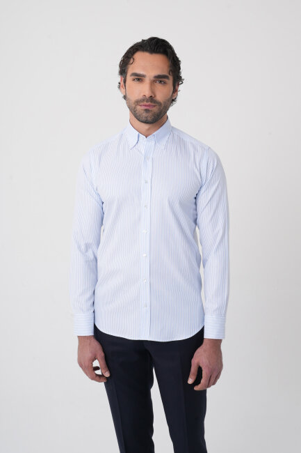 Erkek Uzun Kollu Mavi Desenli Regular Fit Gömlek