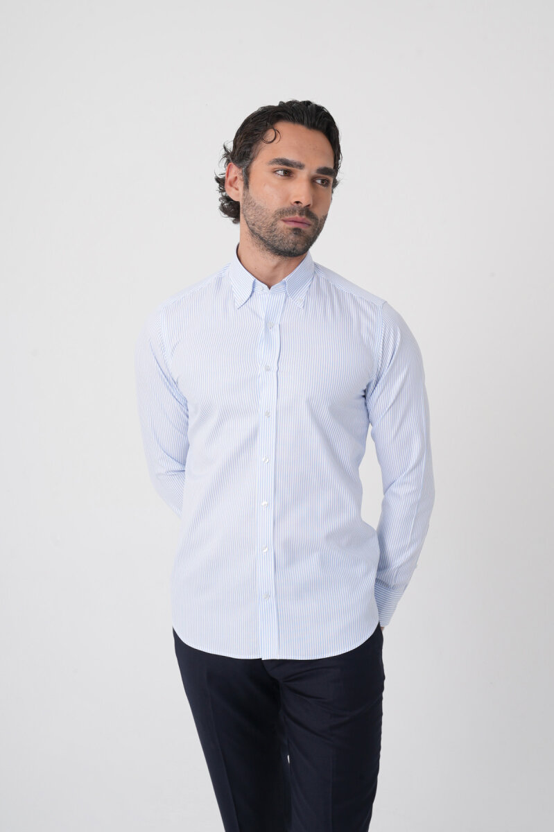 Erkek Uzun Kollu Mavi Desenli Regular Fit Gömlek (1)