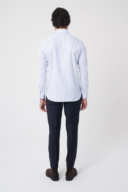 Erkek Uzun Kollu Mavi Desenli Regular Fit Gömlek - 6